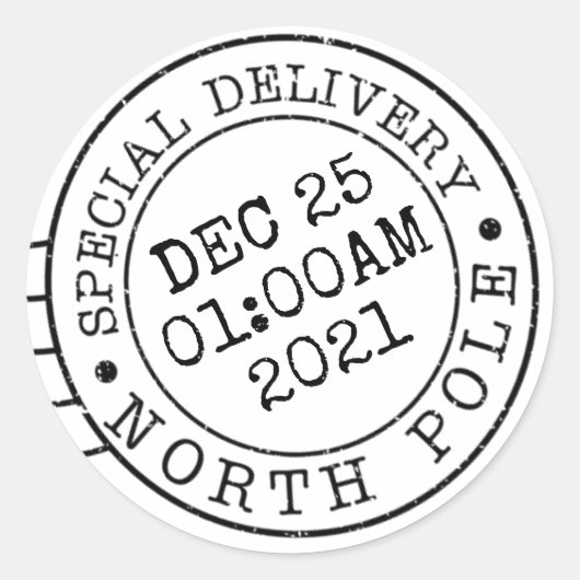 Sticker Rond santa north pole express delivery secret gift post (Devant)