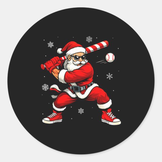 Sticker Rond Santa Playing Baseball Xmas Funny Christmas Baseba (Devant)