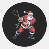 Sticker Rond Santa Playing Lacrosse Funny Holiday Christmas Xma (Devant)