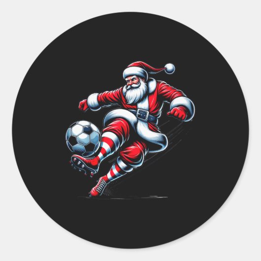 Sticker Rond Santa Plays Soccer Christmas Srts Women Men Kids (Devant)