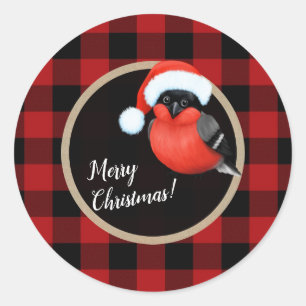 Sticker Rond Santa Red Bird Noël Fêtes Plaid Rouge Buffalo