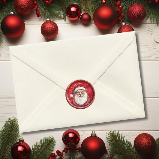 Sticker Rond Santa Red Christmas Faux Was
