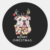 Sticker Rond Santa Reindeer English Bulldog Dog Christmas Light (Devant)