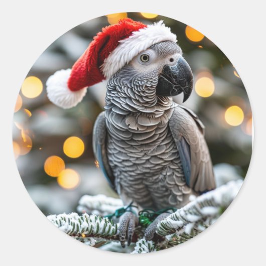 Sticker Rond Santa’s Little African Grey Helper  (Devant)