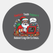 Sticker Rond Santa s Support Tech Rebooting IT Computer Humor (Devant)