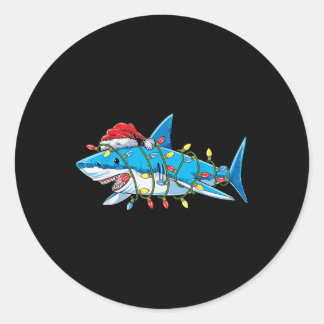 Sticker Rond Santa Shark Christmas Lights Sharkma Tree Xmas Bo