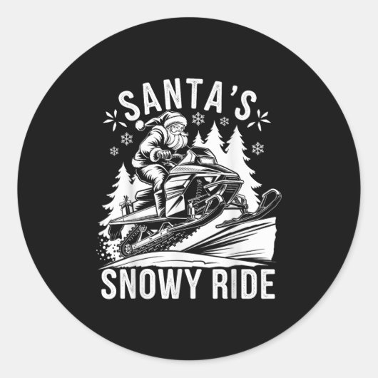 Sticker Rond Santa Snowmobile Riding Snowmobiling Christmas (Devant)
