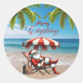 Sticker Rond Santa under a Beach Umbrella Christmas (Devant)