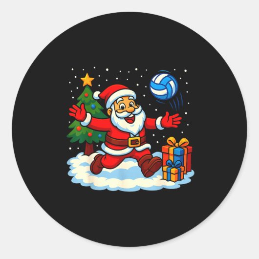 Sticker Rond Santa Volleyball Playing Srt Christmas Tree Xmas P (Devant)