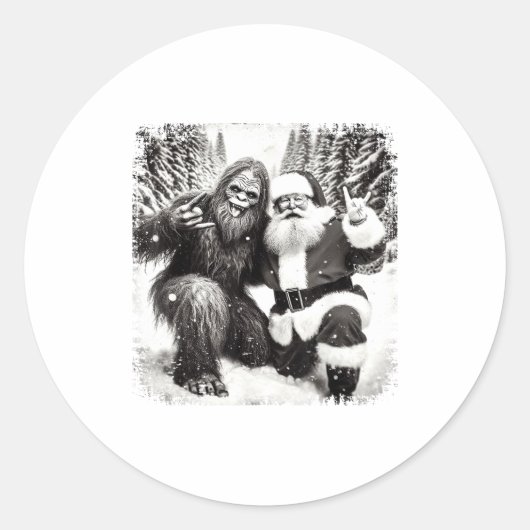 Sticker Rond Santa With Bigfoot Christmas Lights Funny Sasquatc (Devant)