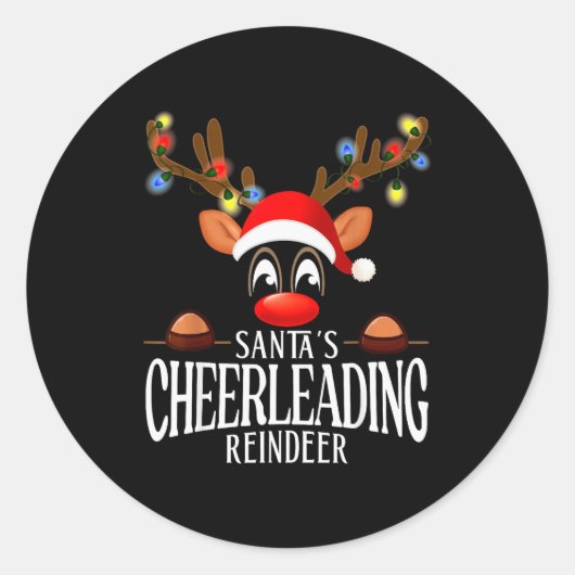 Sticker Rond Santa's Cheerleading Reindeer Funny Xmas Matching  (Devant)