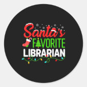 Sticker Rond Santa's Favorite Librarian Christmas Library Book (Devant)