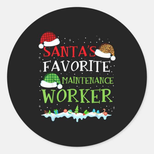 Sticker Rond Santa's Favorite Maintenance Worker Fun Christmas  (Devant)