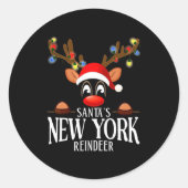Sticker Rond Santas New York Reindeer Funny Xmas Matching Pjs (Devant)