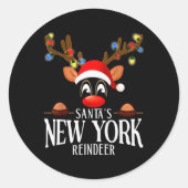 Sticker Rond Santas New York Reindeer Funny Xmas Matching Pjs T (Devant)