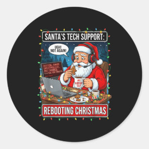 Sticker Rond Santas Tech Support_ Redémarrage de Noël Drôle _4