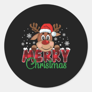 Sticker Rond Santastyle Holiday Co. Joyeux Noël mignonne Reinde