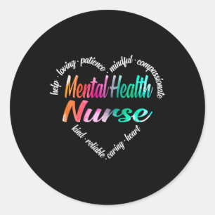 Sticker Rond Santé Infirmière Coeur Mot Nuage Aquarelle Arc-en-