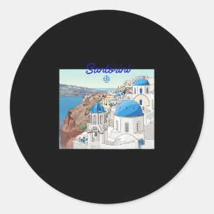 Sticker Rond Santorin Grèce Drapeau Grec Art de vacances Dôme B