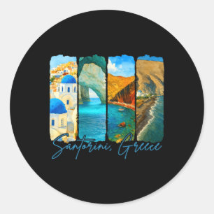 Sticker Rond Santorin Grèce Voyage Coup de Pinceau Rencontre Mo