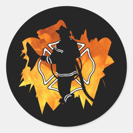 Sticker Rond Sapeur-pompier EN flammes (Devant)