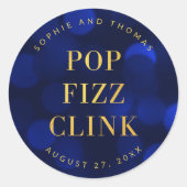 Sticker Rond Saphir Bleu Faux Or Pop Fizz Clink (Devant)