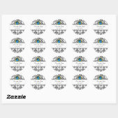 Sticker Rond Saphir bleu NOIR ET BLANC DAMASK MONOGRAM (Feuille)