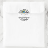 Sticker Rond Saphir bleu NOIR ET BLANC DAMASK MONOGRAM (Sac)