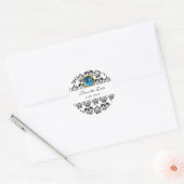 Sticker Rond Saphir bleu NOIR ET BLANC DAMASK MONOGRAM (Enveloppe)