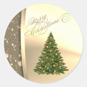 Sticker Rond Sapin de Noël branché, faux or