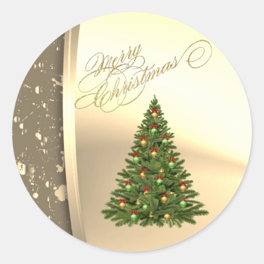 Sticker Rond Sapin de Noël branché, faux or (Devant)