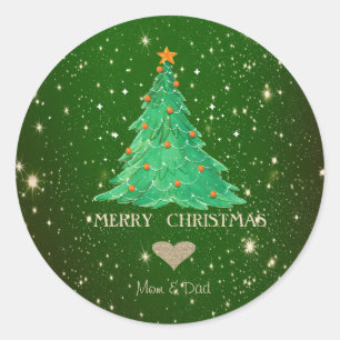 Sticker Rond Sapin de Noël, Cœur doré vert