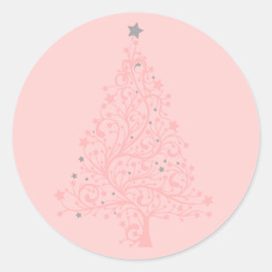 Sticker Rond Sapin de Noël élégant à accent gris rose pâle