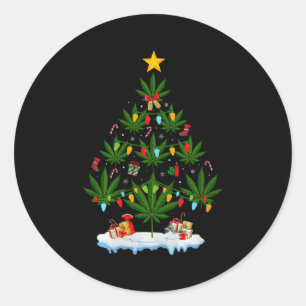 Sticker Rond Sapin de Noël en feuille Herbe Fumeur Noël Premium