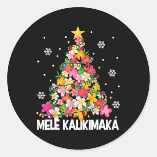 Sticker Rond Sapin de Noël Floral Hawaïen Mele Kalikimaka Tro