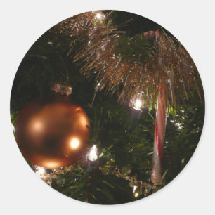 Sticker Rond Sapin de Noël II Rouge et Or de Fête