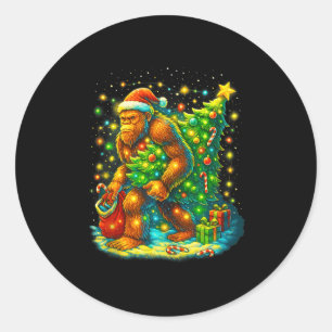 Sticker Rond Sapin de Noël Santa Bigfoot drôle de Sasquatch Noë