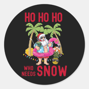 Sticker Rond Sapin de Noël Santa surfant sur la plage d'été Vac