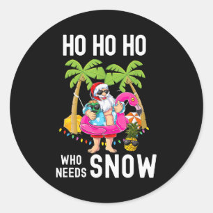 Sticker Rond Sapin de Noël Santa Surfant Vacances d'été Plage V