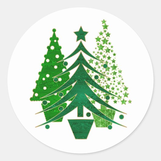 Sticker Rond Sapins de Noël en feuille d'or simulée verte (Devant)