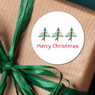 Sticker Rond Sapins de Noël faits main – Joyeux Noël Moderne