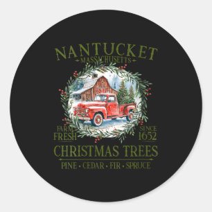 Sticker Rond Sapins de Noël frais de la ferme de Nantucket Ma p