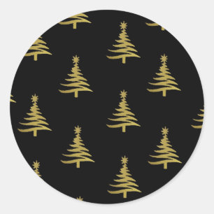 Sticker Rond Sapins de Noël Or sur Fond Noir