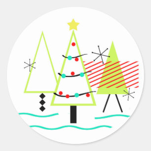 Sticker Rond sapins de noël rétro modernes du milieu du siècle