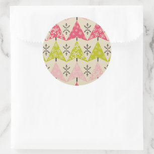 Sticker Rond Sapins de Noël rose et vert