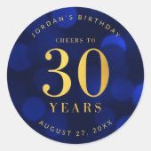Sticker Rond Sapphire Blue Bokeh encourage à 30 ans Anniversair (Devant)