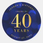 Sticker Rond Sapphire Blue Bokeh salue à 40 ans Anniversaire (Devant)
