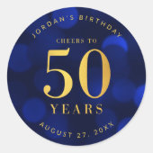 Sticker Rond Sapphire Blue Bokeh salue à 50 ans Anniversaire (Devant)