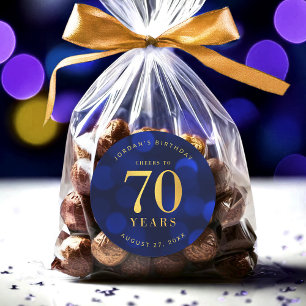 Sticker Rond Sapphire Blue Bokeh salue à 70 ans anniversaire