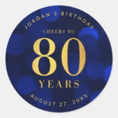Sticker Rond Sapphire Blue Bokeh salue à 80 ans Anniversaire (Devant)